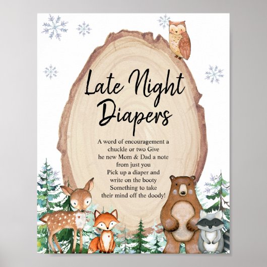 Winter Woodland Animals Forest Late Night Diapers Poster (Voorkant)