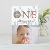 Winter Woodland Animals Foto 1e Verjaardag Kaart (Staand voorkant)