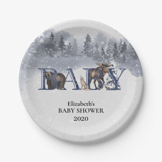 Winter Woodland Animals Holiday Beer Moose Papieren Bordje (Voorkant)