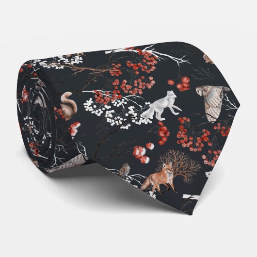 Winter Woodland Animals Kerstmis Stropdas (Opgerold)