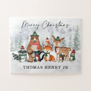 Winter Woodland Animals Merry Kerstfeestdag Legpuzzel