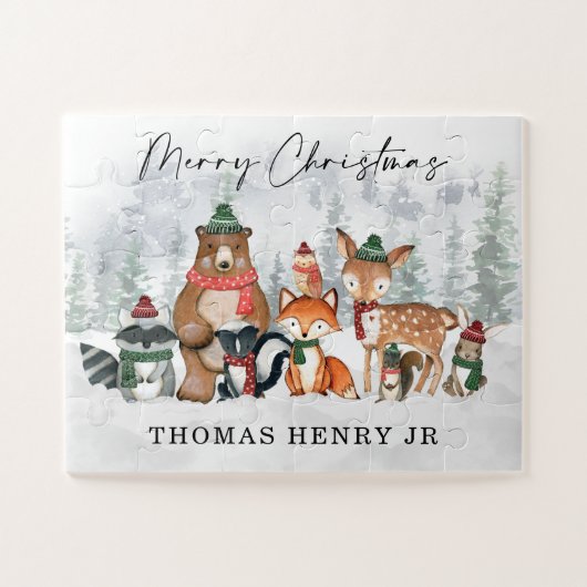 Winter Woodland Animals Merry Kerstfeestdag Legpuzzel (Horizontaal)