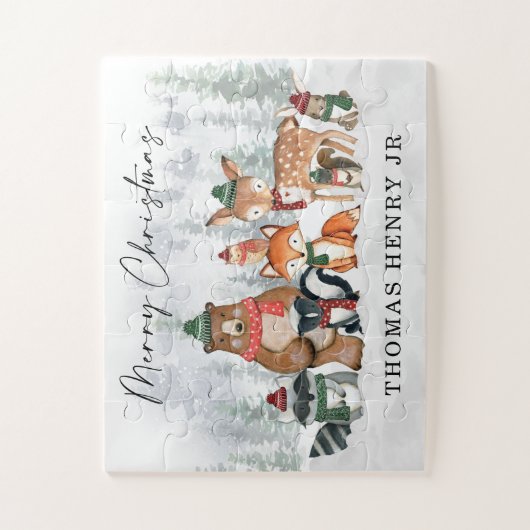 Winter Woodland Animals Merry Kerstfeestdag Legpuzzel (Verticaal)
