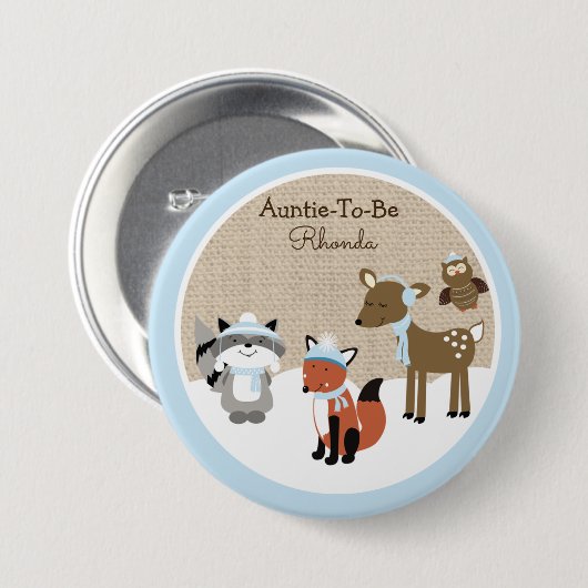 Winter Woodland Animals Name Tag Button (Voorkant /achterkant)