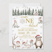 Winter Woodland Animals Onederland 1e verjaardag Kaart (Voorkant)