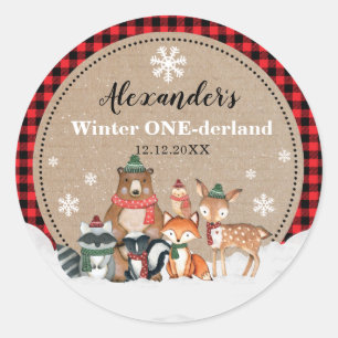 Winter Woodland Animals Onederland 1e verjaardag Ronde Sticker