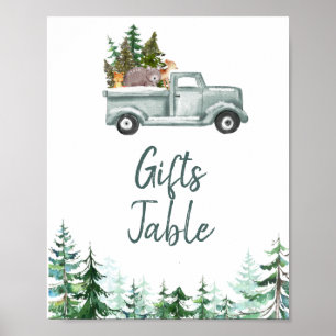 Winter Woodland Animals Pine Trees Gifts Table Poster