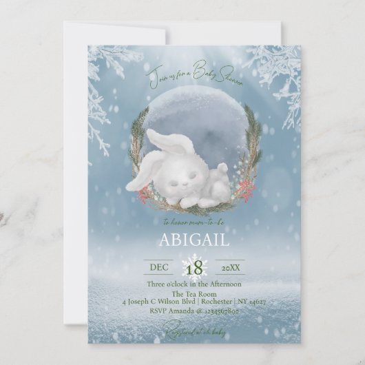 Winter Woodland Animals Rabbit Baby shower Kaart (Voorkant)