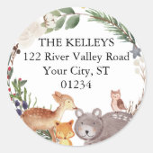 Winter Woodland Animals retouradres Ronde Sticker (Voorkant)