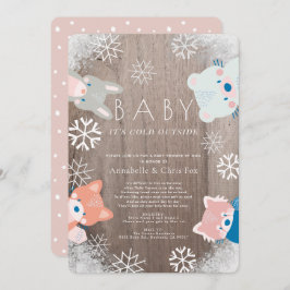 Winter Woodland Animals Roze Baby shower per Mail Kaart