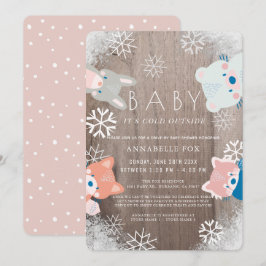 Winter Woodland Animals Roze Drive-by Baby shower Kaart