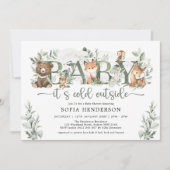 Winter Woodland Animals Sage Greenery Baby shower Kaart (Voorkant)