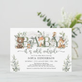 Winter Woodland Animals Sage Greenery Baby shower Kaart (Staand voorkant)