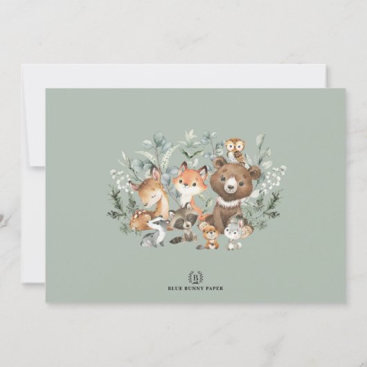 Winter Woodland Animals Sage Greenery Baby shower Kaart (Achterkant)