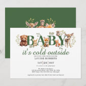Winter Woodland Animals Sage Greenery Baby shower Kaart (Voorkant / Achterkant)