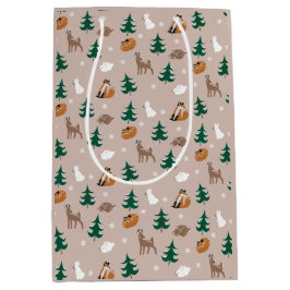 Winter Woodland Animals Snow Covered Trees Pattern Medium Cadeauzakje