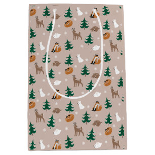 Winter Woodland Animals Snow Covered Trees Pattern Medium Cadeauzakje