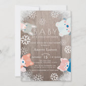 Winter Woodland Animals Snowflake Blue Baby shower Kaart (Voorkant)