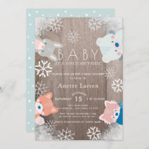 Winter Woodland Animals Snowflake Blue Baby shower