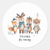 Winter Woodland Animals Thank You  Ronde Sticker (Voorkant)
