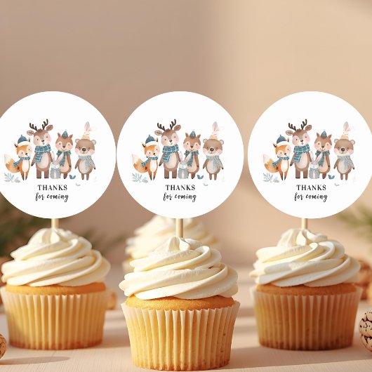 Winter Woodland Animals Thank You  Ronde Sticker