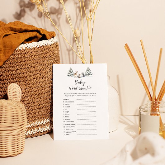 Winter Woodland Animals UK Baby Word Scramble Flyer