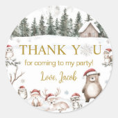 Winter Woodland Animals Verjaardag Ronde Sticker (Voorkant)