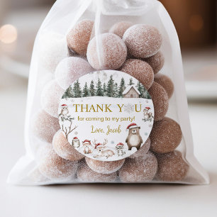 Winter Woodland Animals Verjaardag Ronde Sticker