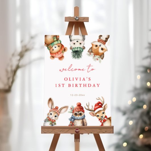 Winter Woodland Animals Verjaardag welkomstbord Poster