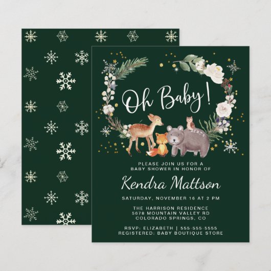 Winter Woodland Animals Waterverf Baby shower (Voorkant / Achterkant)