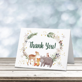 Winter Woodland Animals Waterverf Baby shower Bedankkaart