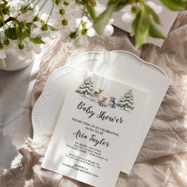 Winter Woodland Animals|Wit Baby shower Kaart