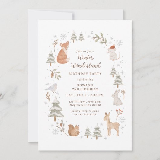 Winter Woodland Animals Wonderland Birthday Kaart (Voorkant)