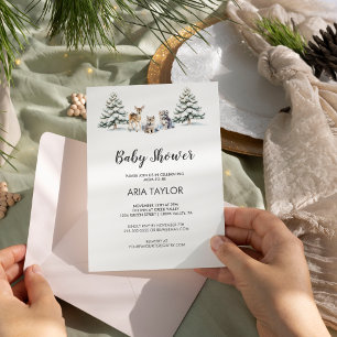 Winter Woodland Baby Animals Baby shower Kaart