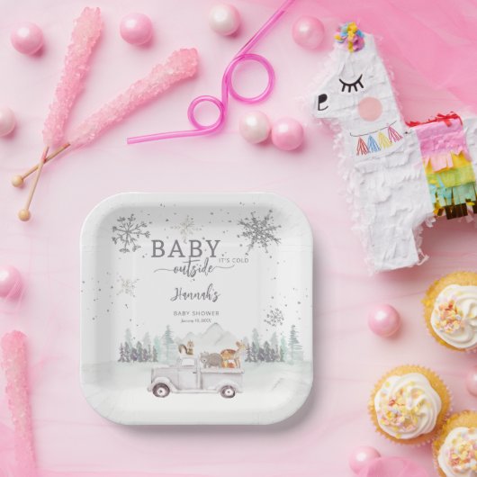 Winter Woodland Baby Het is koud buiten Baby showe Papieren Bordje (Feest)