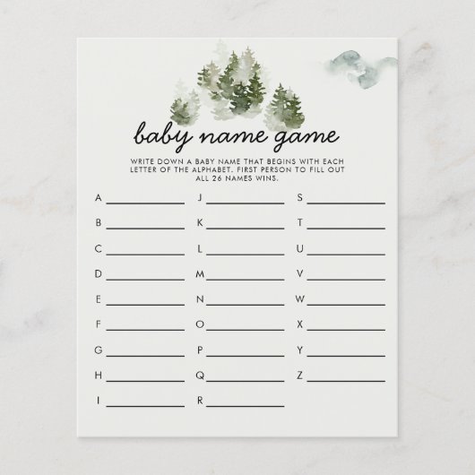 Winter Woodland Baby Name Shower Game (Voorkant)
