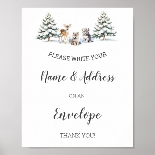 Winter Woodland Baby shower Adres een envelop Poster (Voorkant)