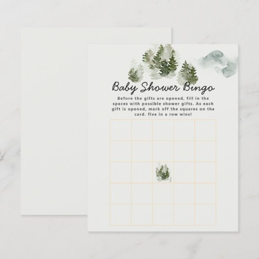 Winter Woodland Baby Shower Bingo Spel (Voorkant / Achterkant)
