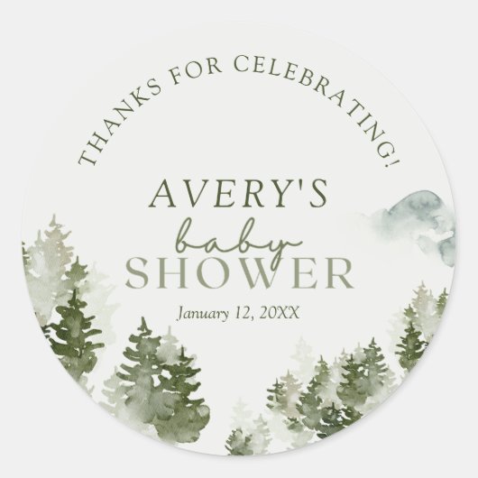 Winter Woodland Baby shower Classic Round Sticker (Voorkant)