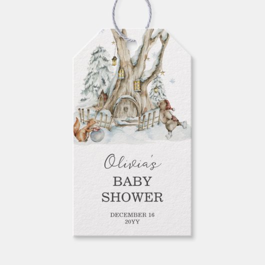 Winter Woodland Baby shower dank u Cadeaulabel (Voorkant)