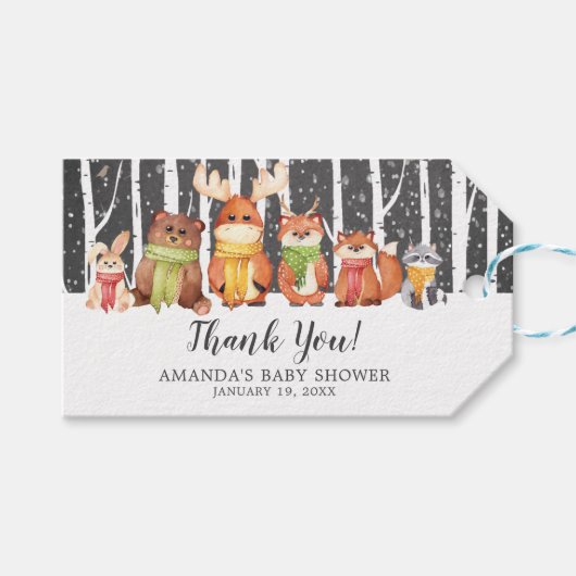 Winter Woodland Baby shower Favor Cadeau Label Cadeaulabel (Voorkant (Horizontaal))