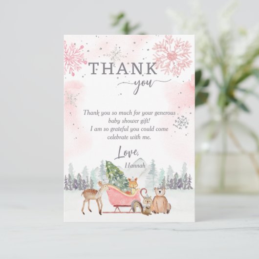 Winter Woodland Baby shower Foto Hartelijk dank Bedankkaart (Staand voorkant)