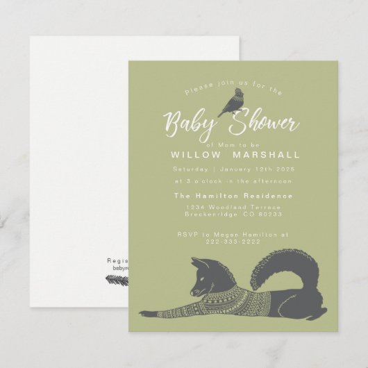 Winter Woodland Baby shower Invite Kaart (Voorkant / Achterkant)