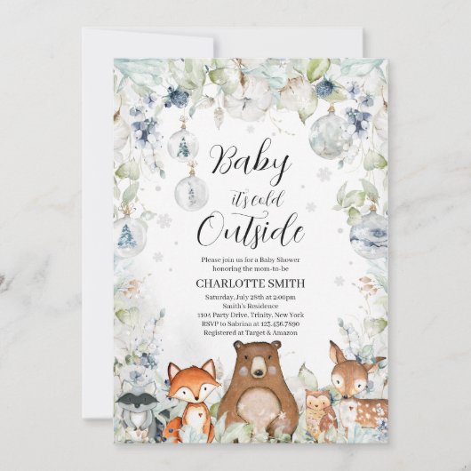 Winter Woodland Baby shower Kaart (Voorkant)