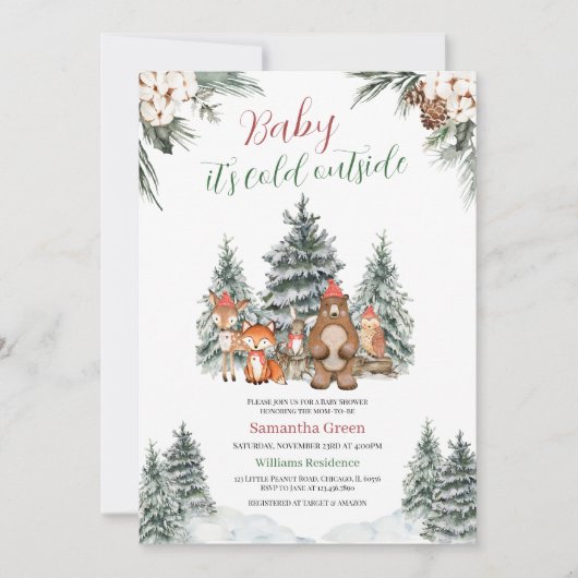 Winter Woodland Baby shower Kaart (Voorkant)