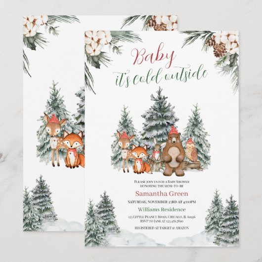 Winter Woodland Baby shower Kaart (Voorkant / Achterkant)