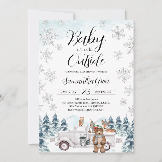 Winter Woodland Baby shower Kaart (Voorkant)