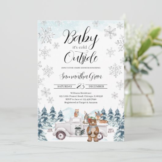 Winter Woodland Baby shower Kaart (Staand voorkant)