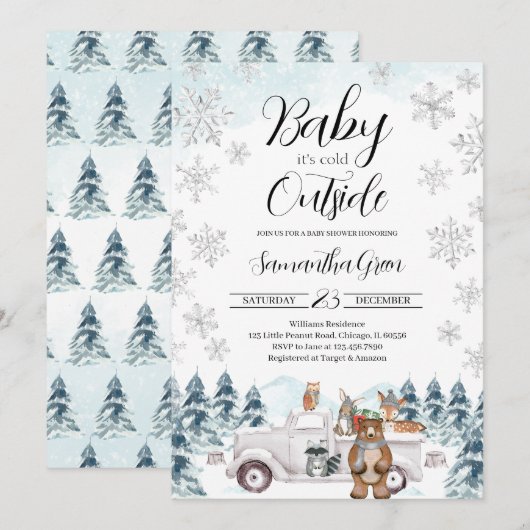 Winter Woodland Baby shower Kaart (Voorkant / Achterkant)