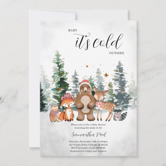 Winter Woodland Baby shower Kaart (Voorkant)